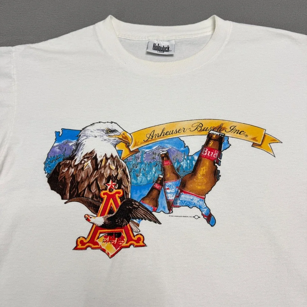 Vintage Holoubek Budweiser T Shirt Mens Large White 1994 Eagle Single Stitch USA